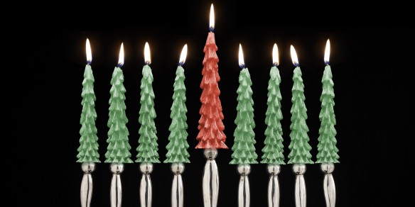 Menorah with Christmas candles.